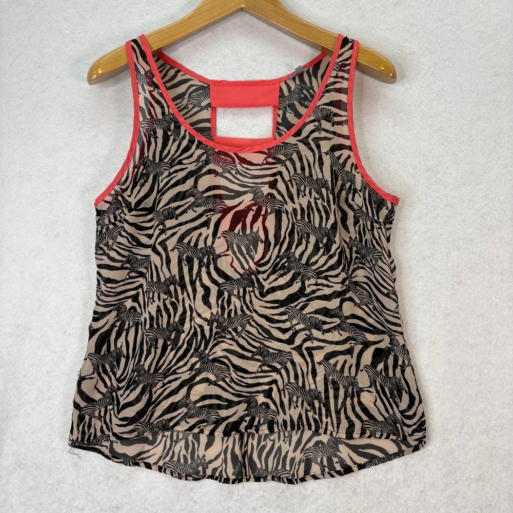 Charlotte Russe Sheer Zebra‎ Print Strappy Back Tank Top Womens L Indie Boho Y2K